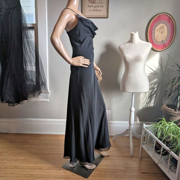 Vintage 90s Cache Prom Gown Beaded Black Cowl Siren Whimsygoth Formal Size 9 - Picture 12 of 14